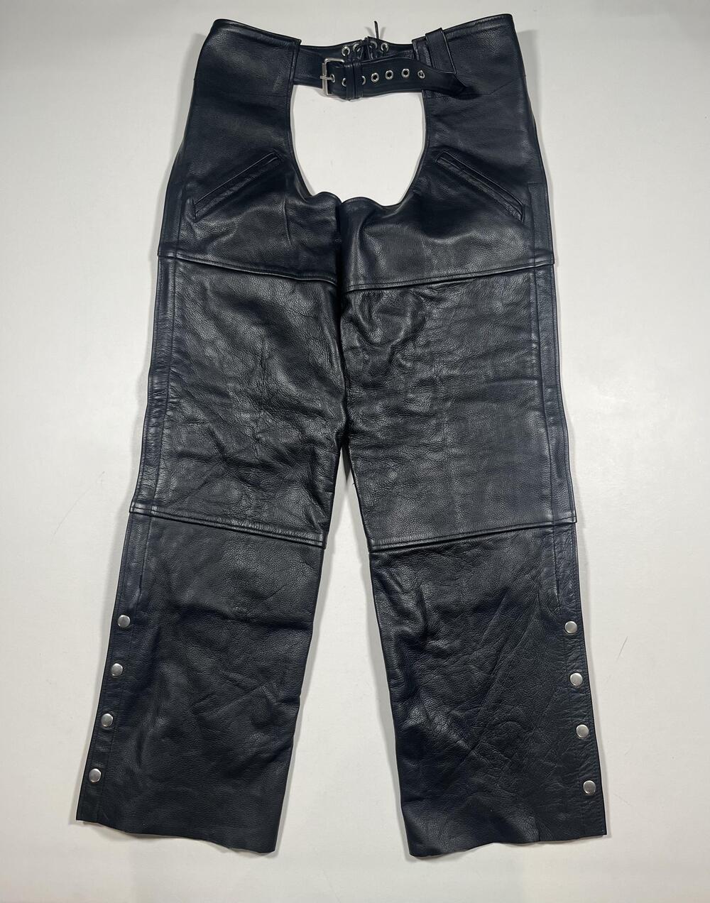 Daniel Smart Leather Chaps Mens Large Black Motorcycle Biker Zip Snap Waist